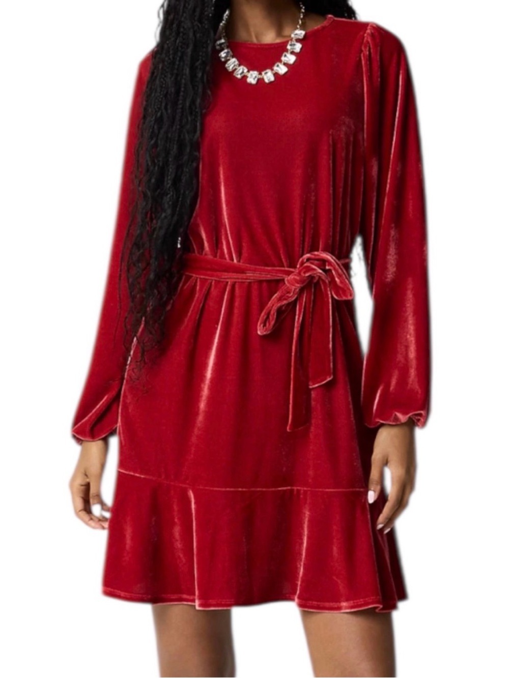 J. Crew Factory Velvet Tie-Waist Long-Sleeve Rich Burnt Orange Red Mini Dress, M